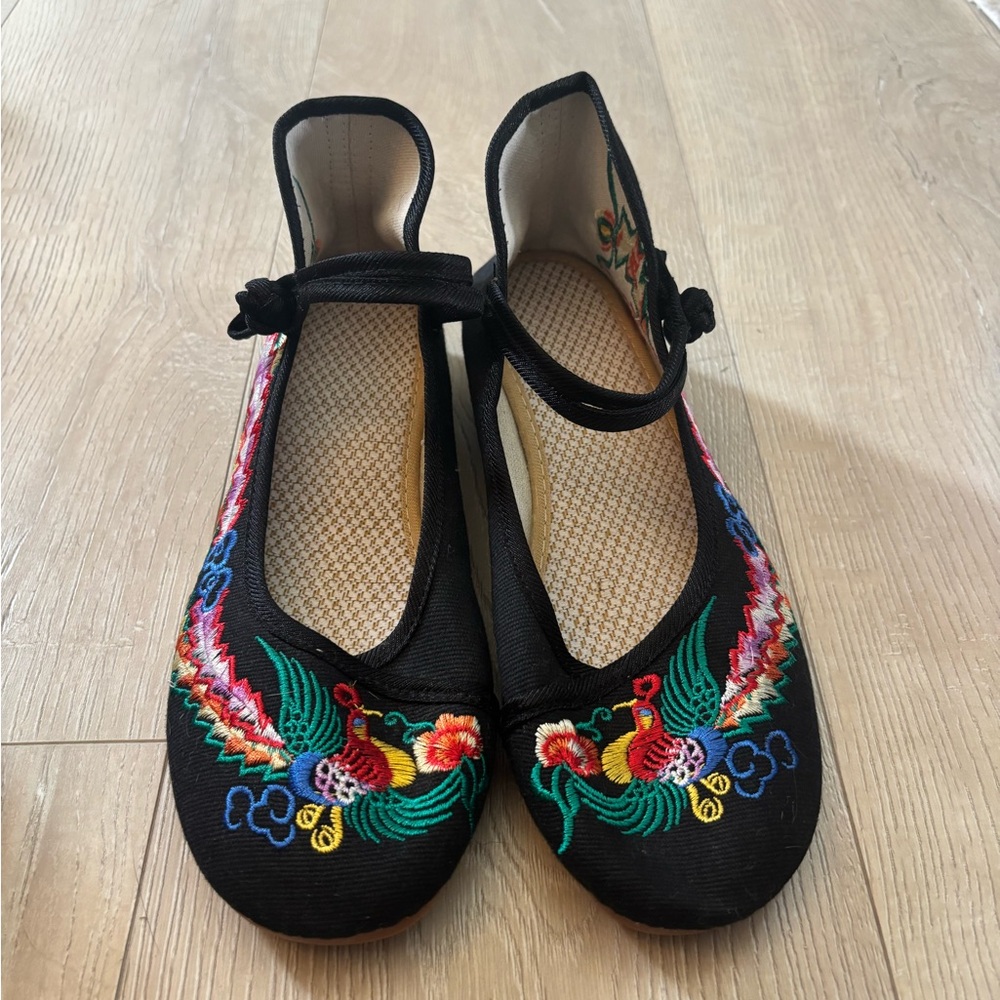 Black Embroidered Ballet Flats